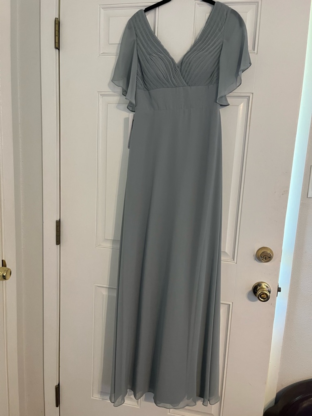 Azazie dolphin gray V-Neck Flutter Sleeve Chiffon Gown